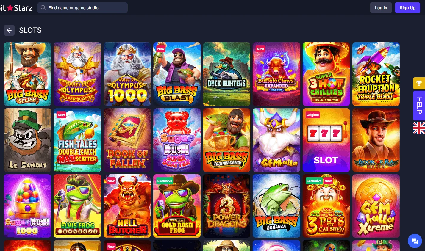 BitStarz Casino game selection on a desktop screen