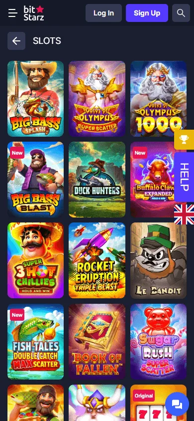 BitStarz Casino game selection on a mobile browser