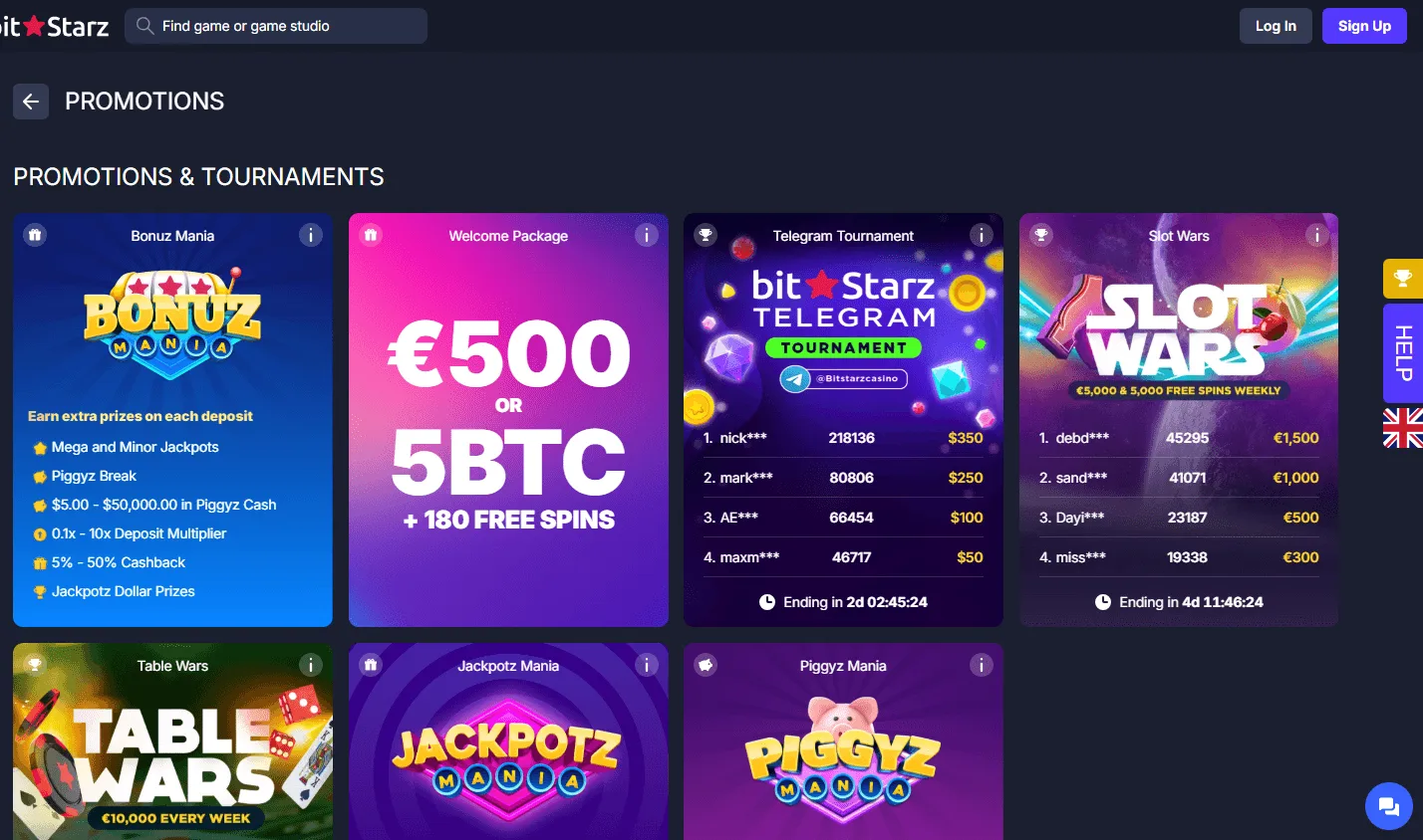 BitStarz Casino promotions on a desktop screen